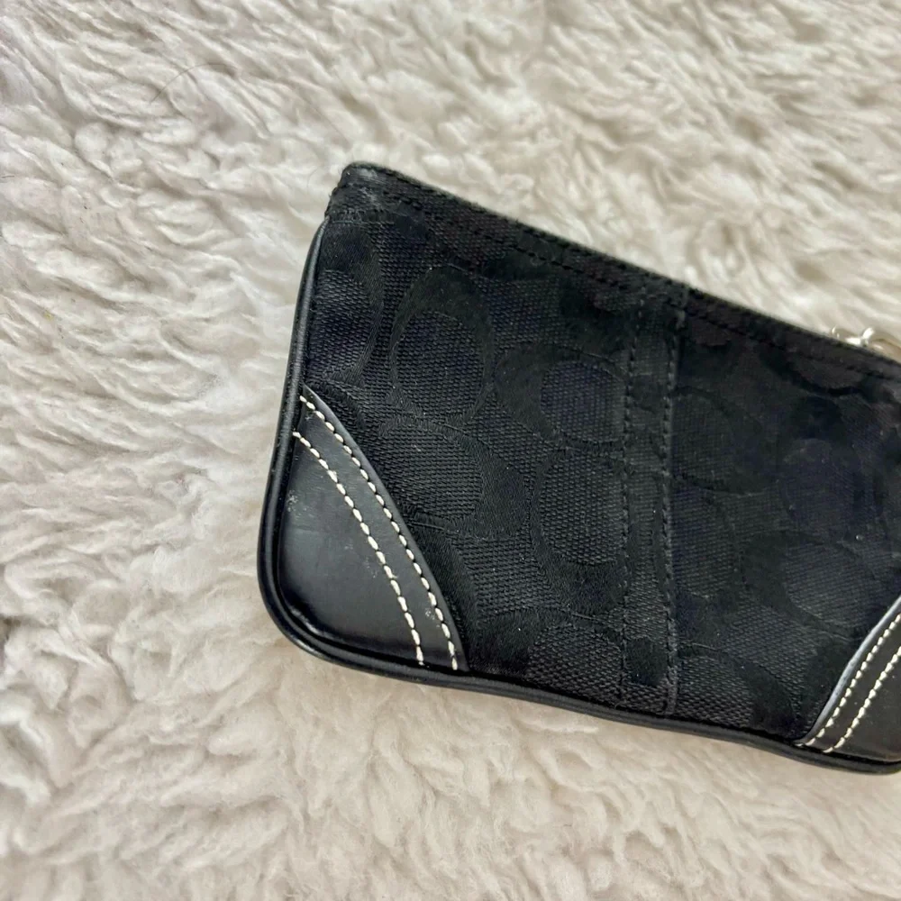 Coach CC Signature Canvas Black Leather Wristlet with Charm
